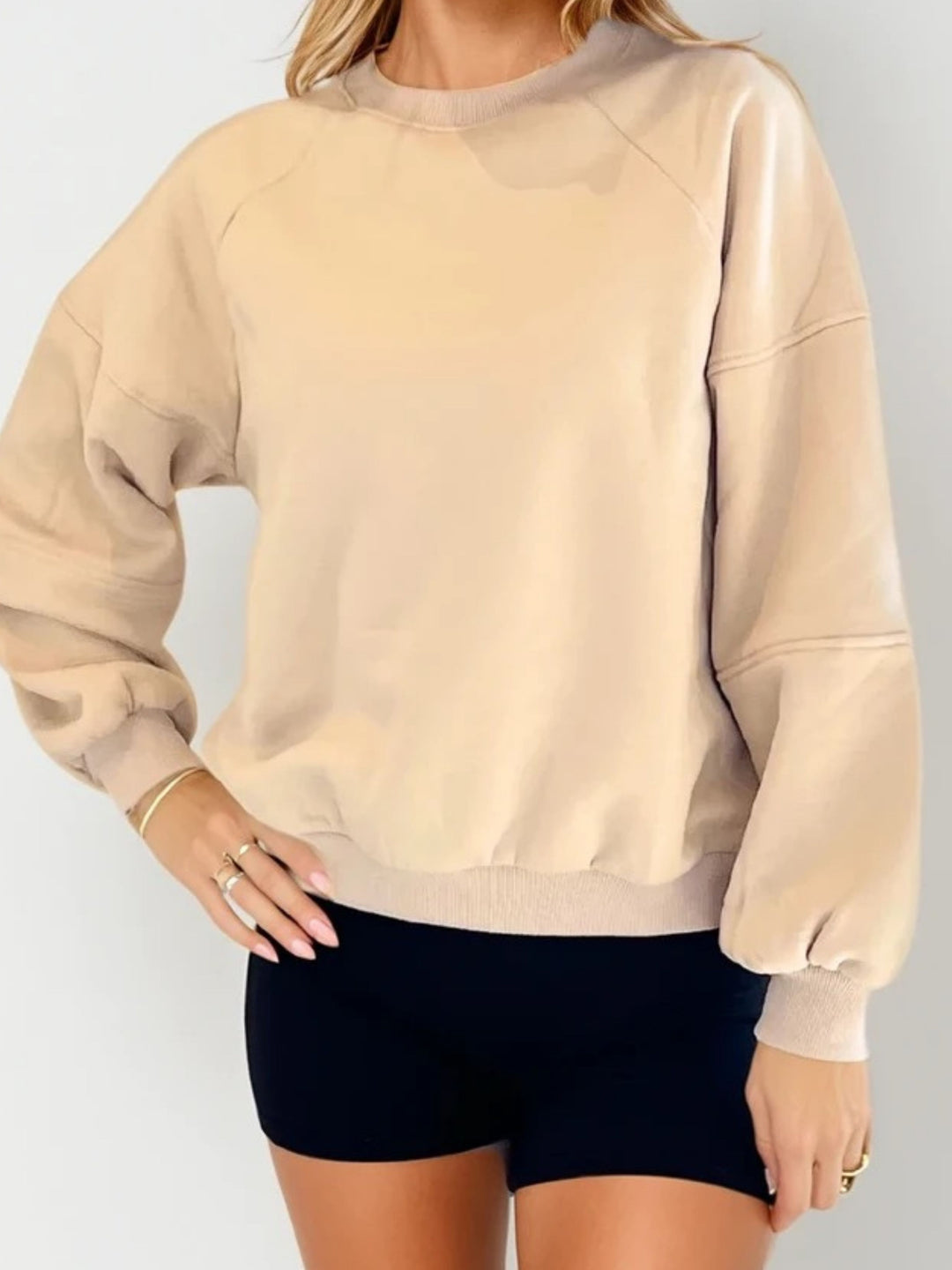 Cece Crew Neck Fleece in Camel