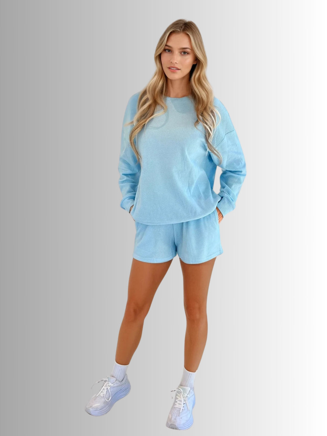 Everyday Waffle Short Set Powder Blue