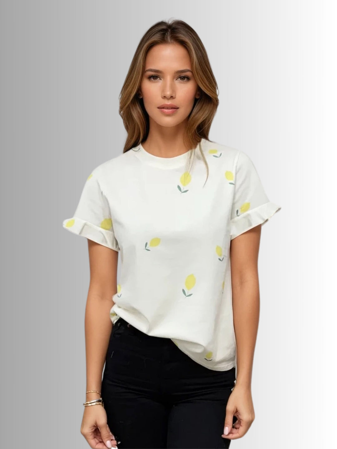 Elodie Ruffle Cuff Lemon Tee