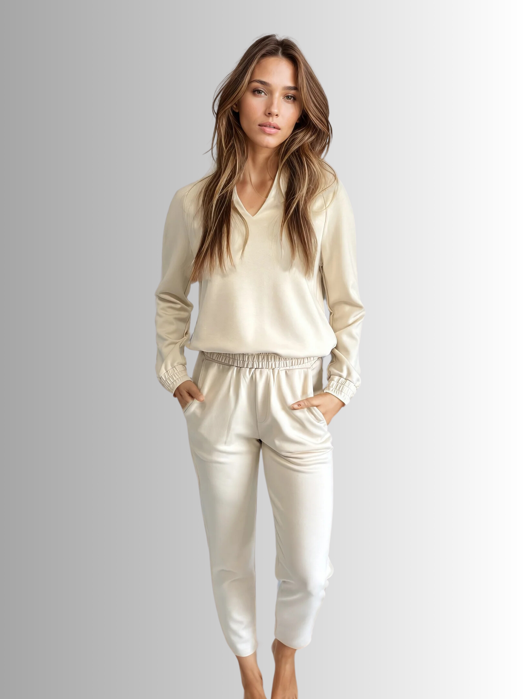 Lana LUXEflow V-Neck Long Sleeve Pullover Creme