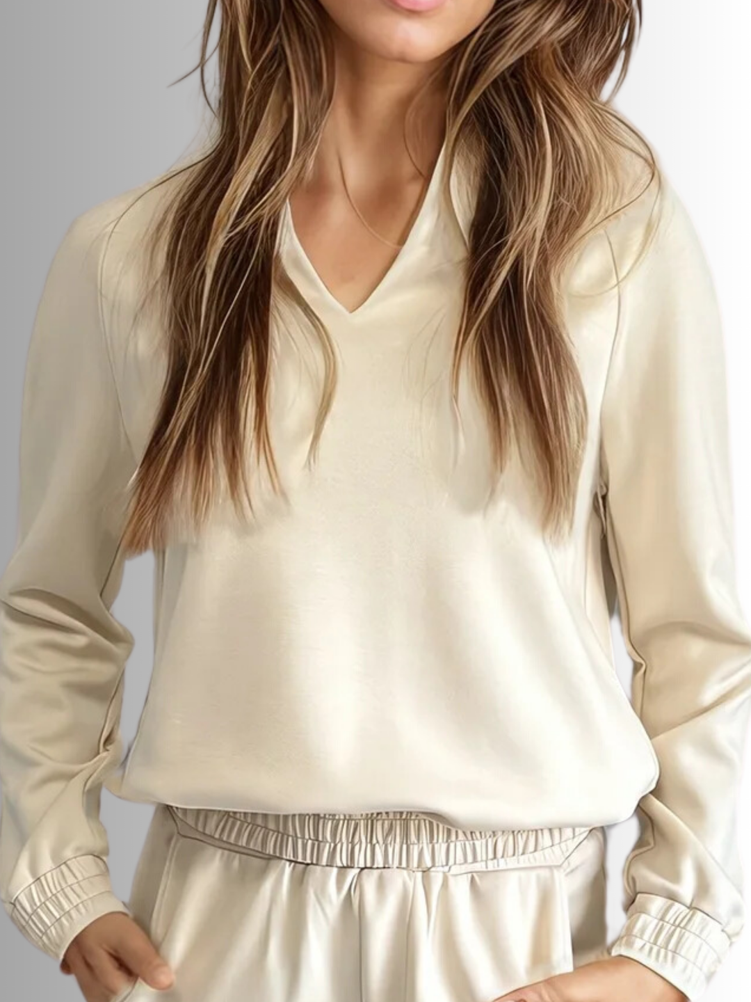 Lana LUXEflow V-Neck Long Sleeve Pullover Creme