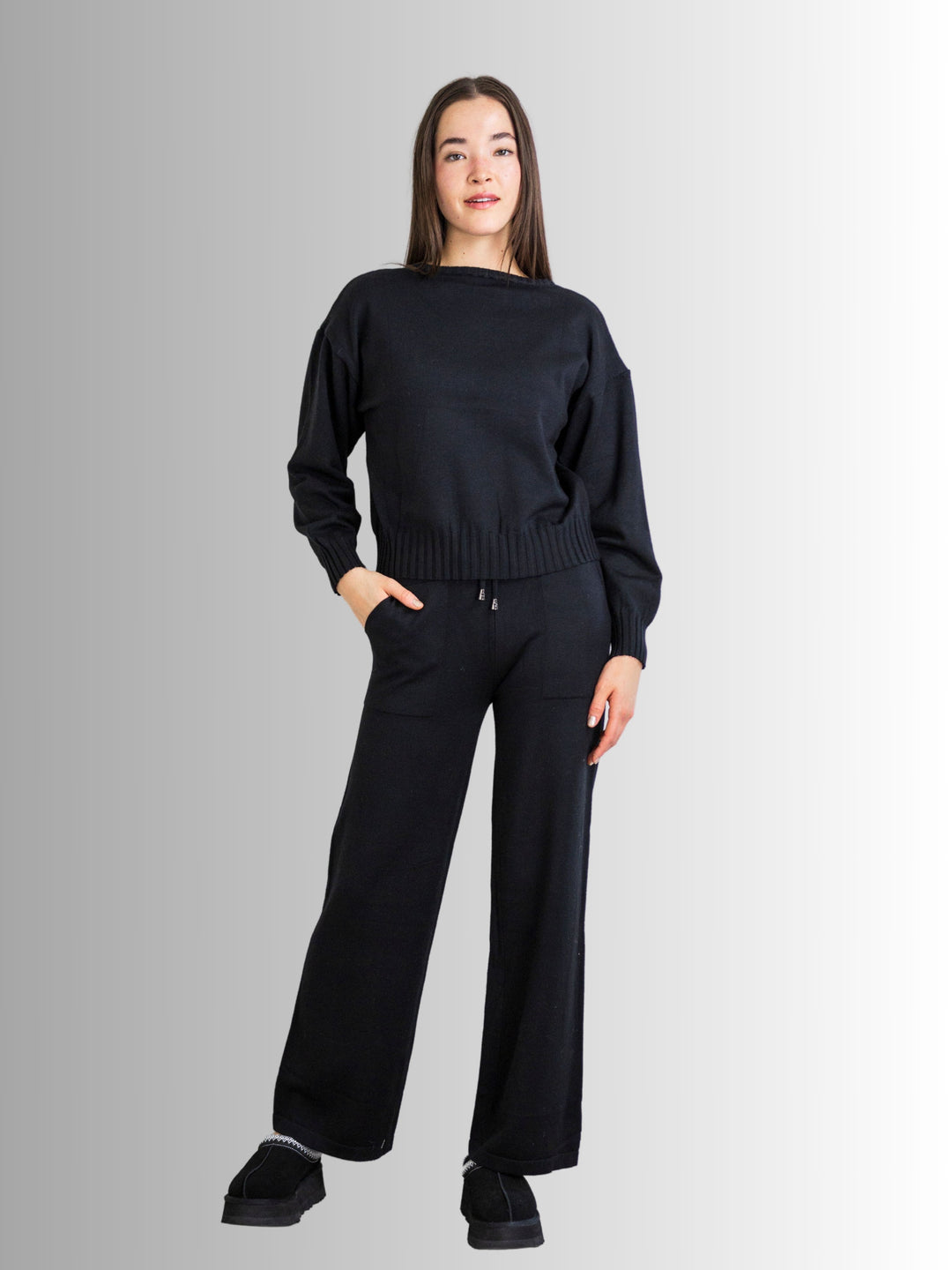 Odette Knit Pant Set in Black