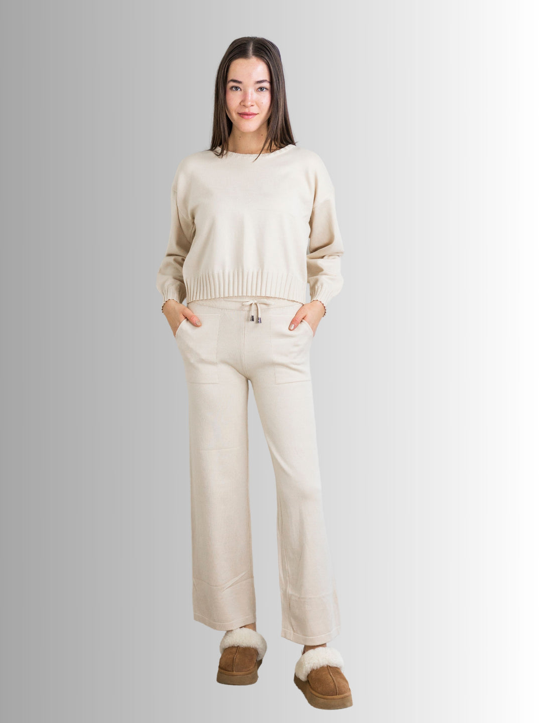 Odette Knit Pant Set in Ivory