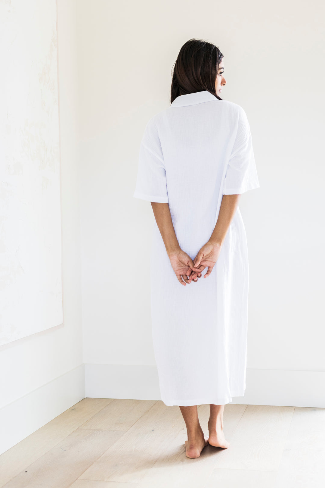 Mori Button Up Dress in White