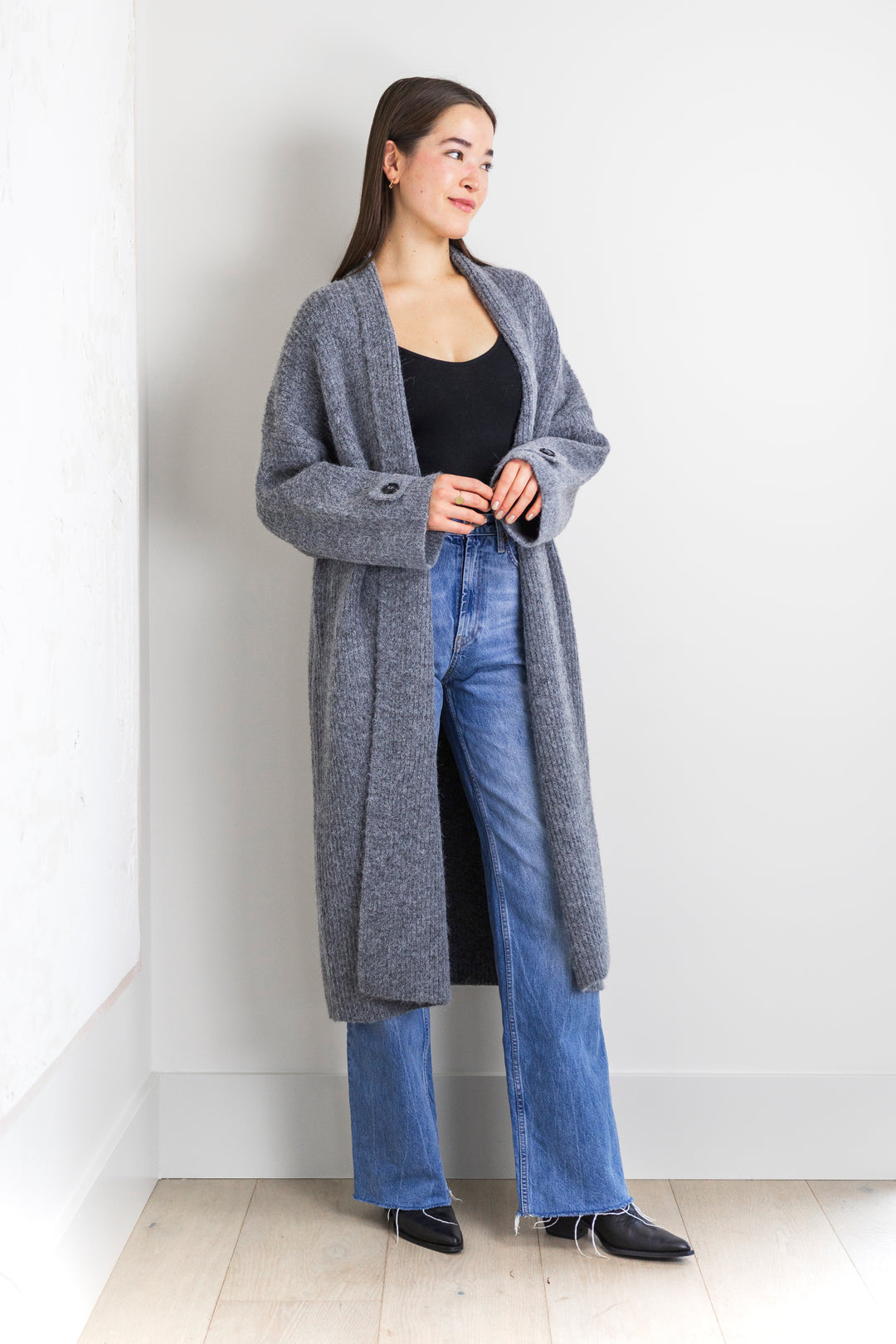 Vera Full Length Knit Cardigan in Dark Grey