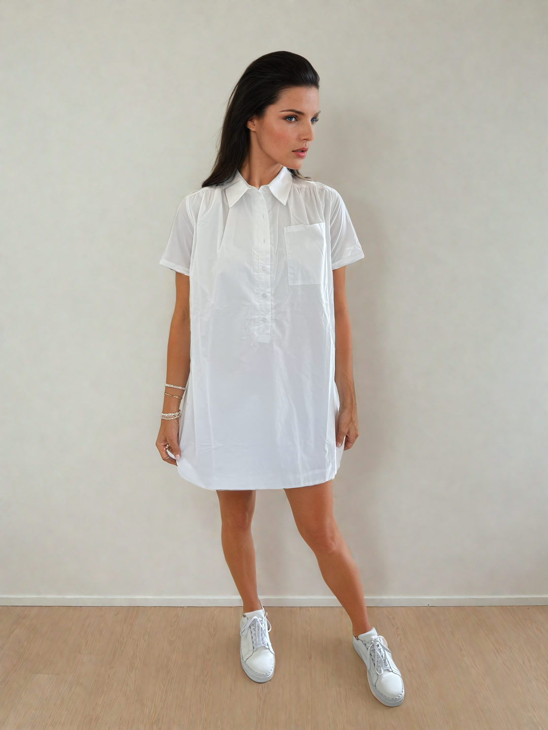 Sarah SS Shirt Dress in White