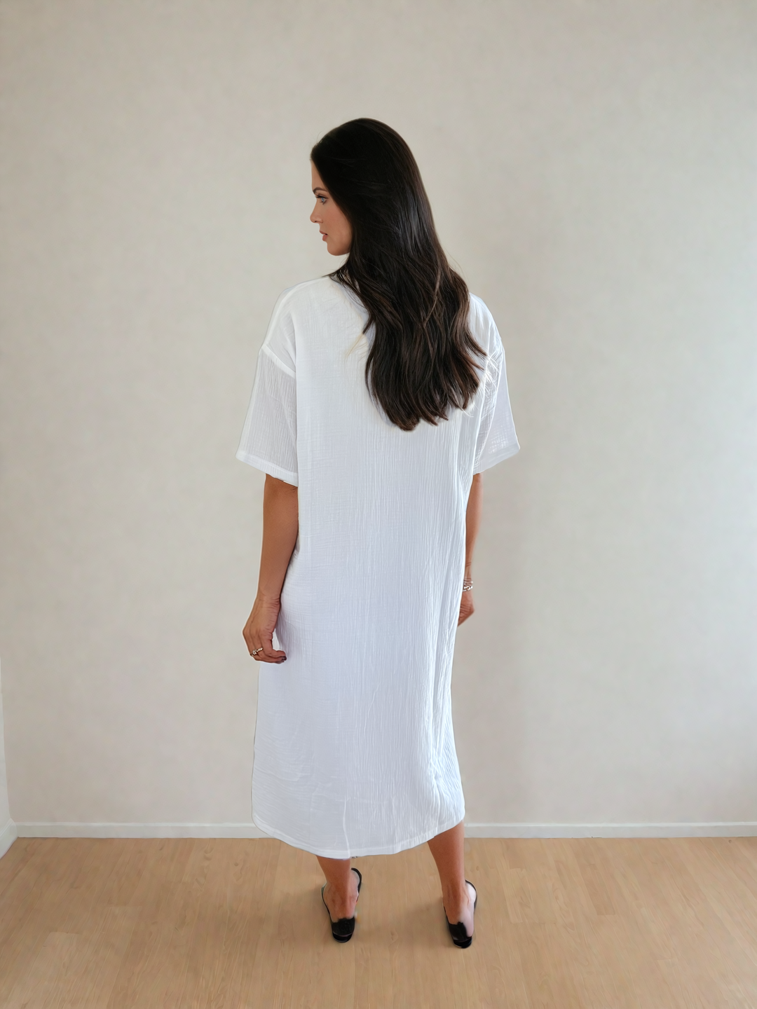 Mori Button Up Dress in White