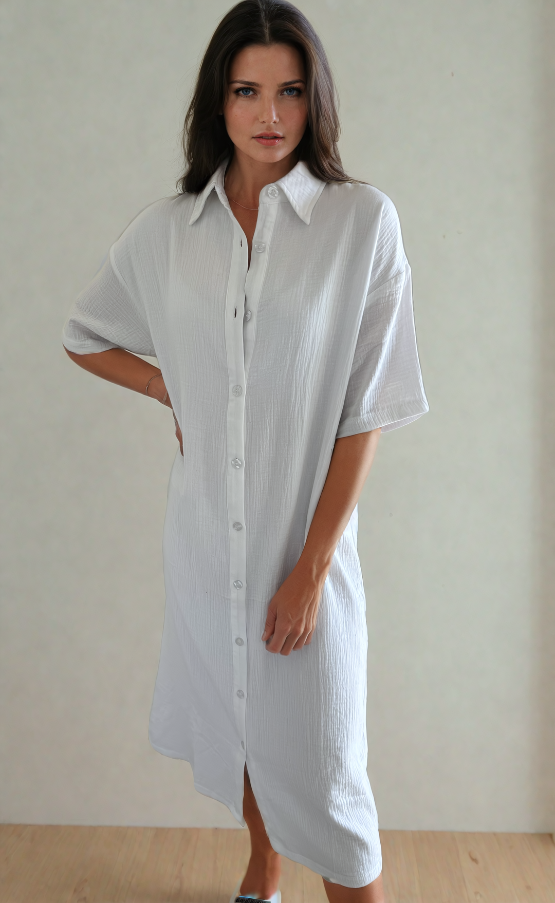 Mori Button Up Dress in White