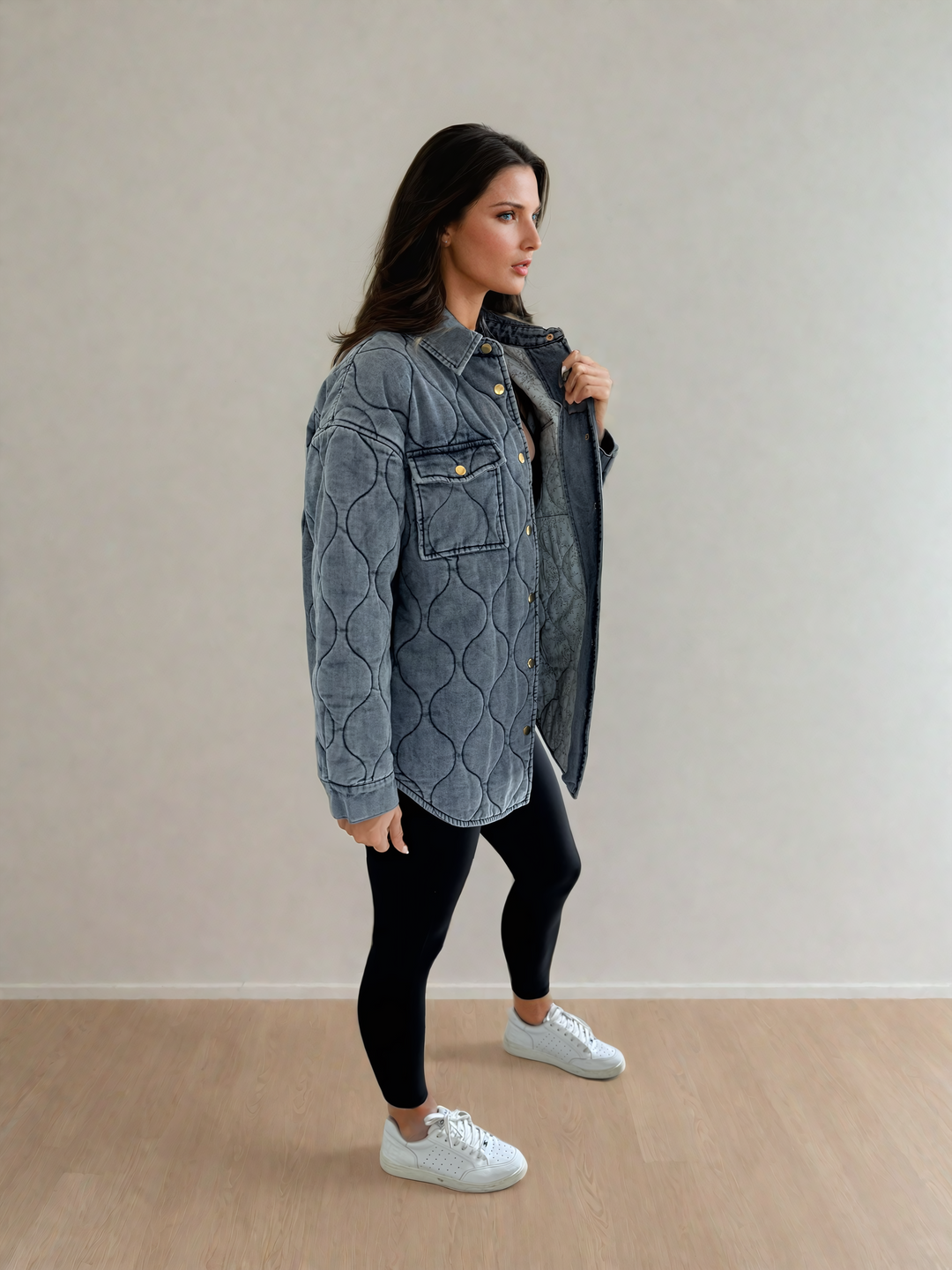 Quilted denim coat best sale