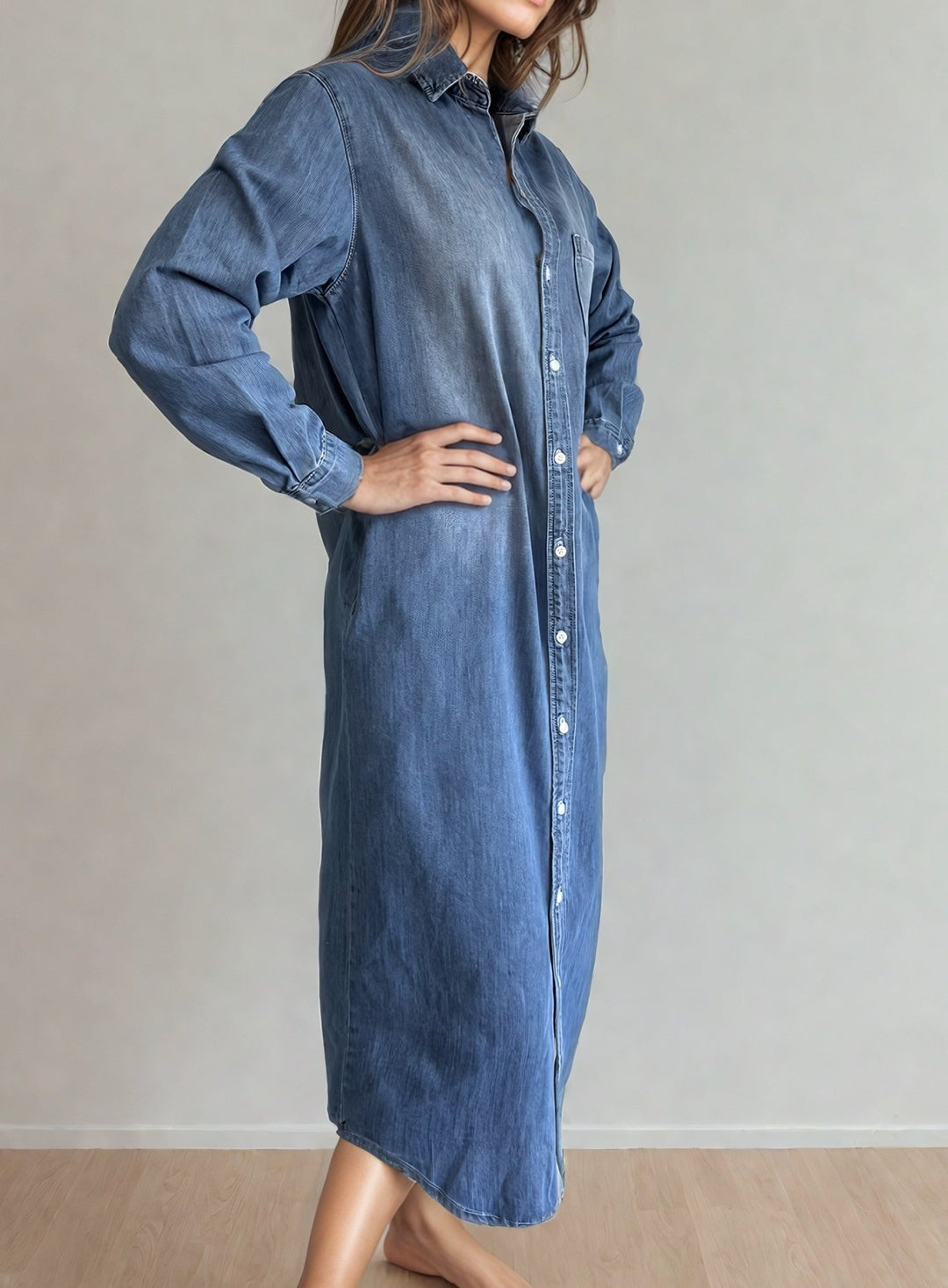 Nyomi Denim Full Length Shirt Dress